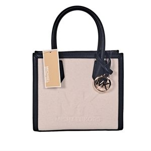 Michael Kors Mercer Medium Logo Embossed Cotton Canvas Crossbody Bag